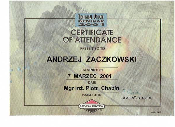 Certyfikat 2001