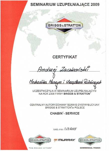 Certyfikat 2009